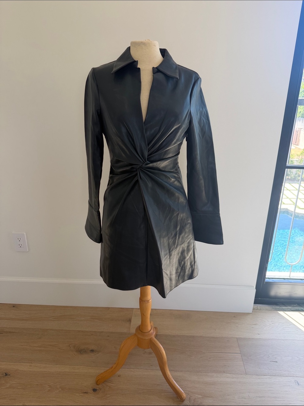 Dark navy Twist-Front Leather dress